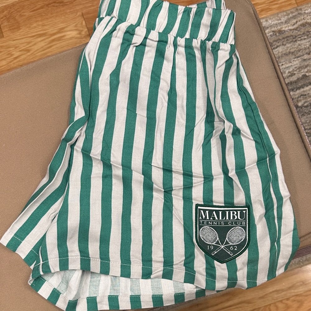 Zoe + Liv Green and White Striped Shorts